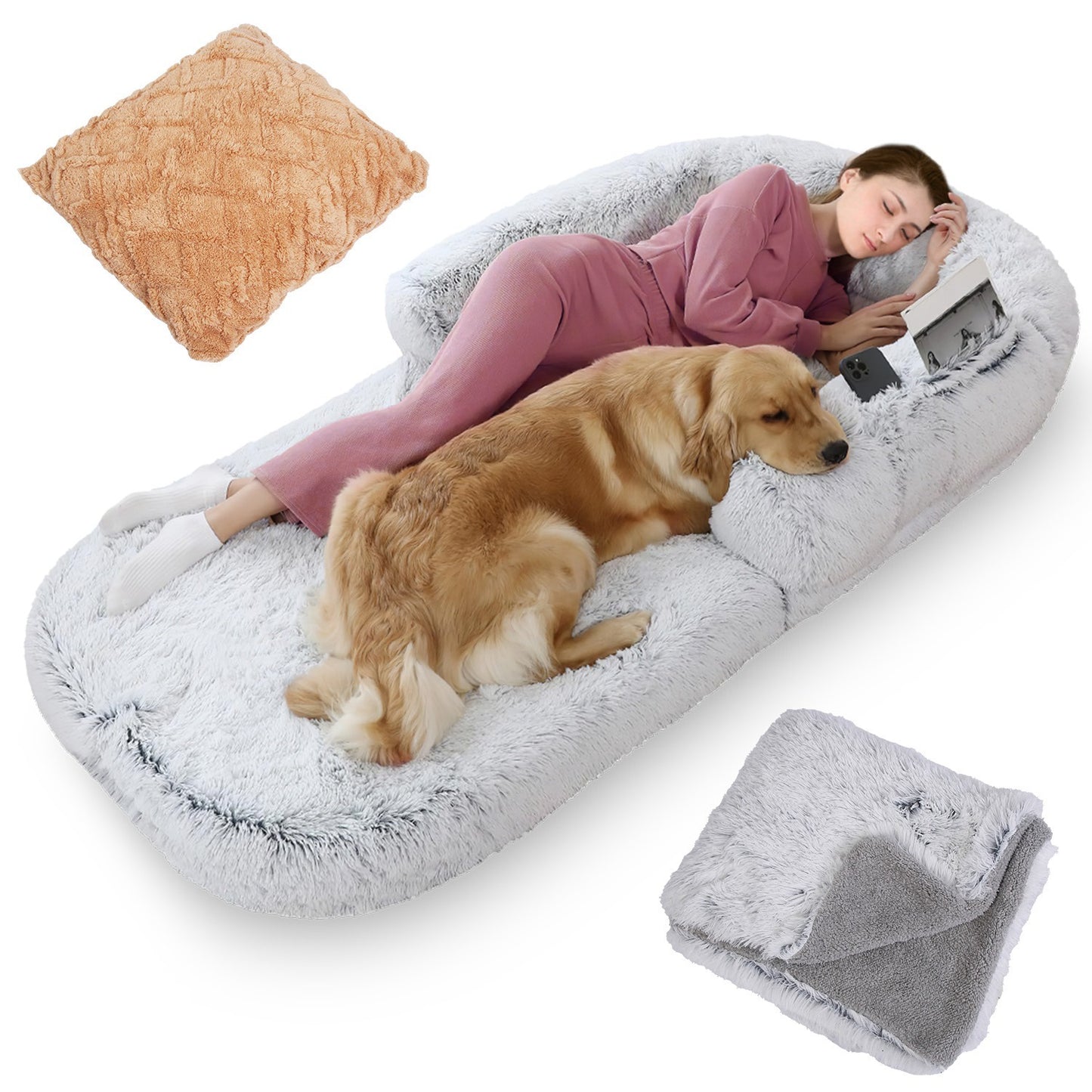 1Pc Large Foldable Human Size Dog Bed With Pillow