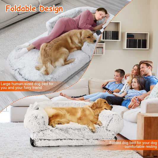 1Pc Large Foldable Human Size Dog Bed With Pillow