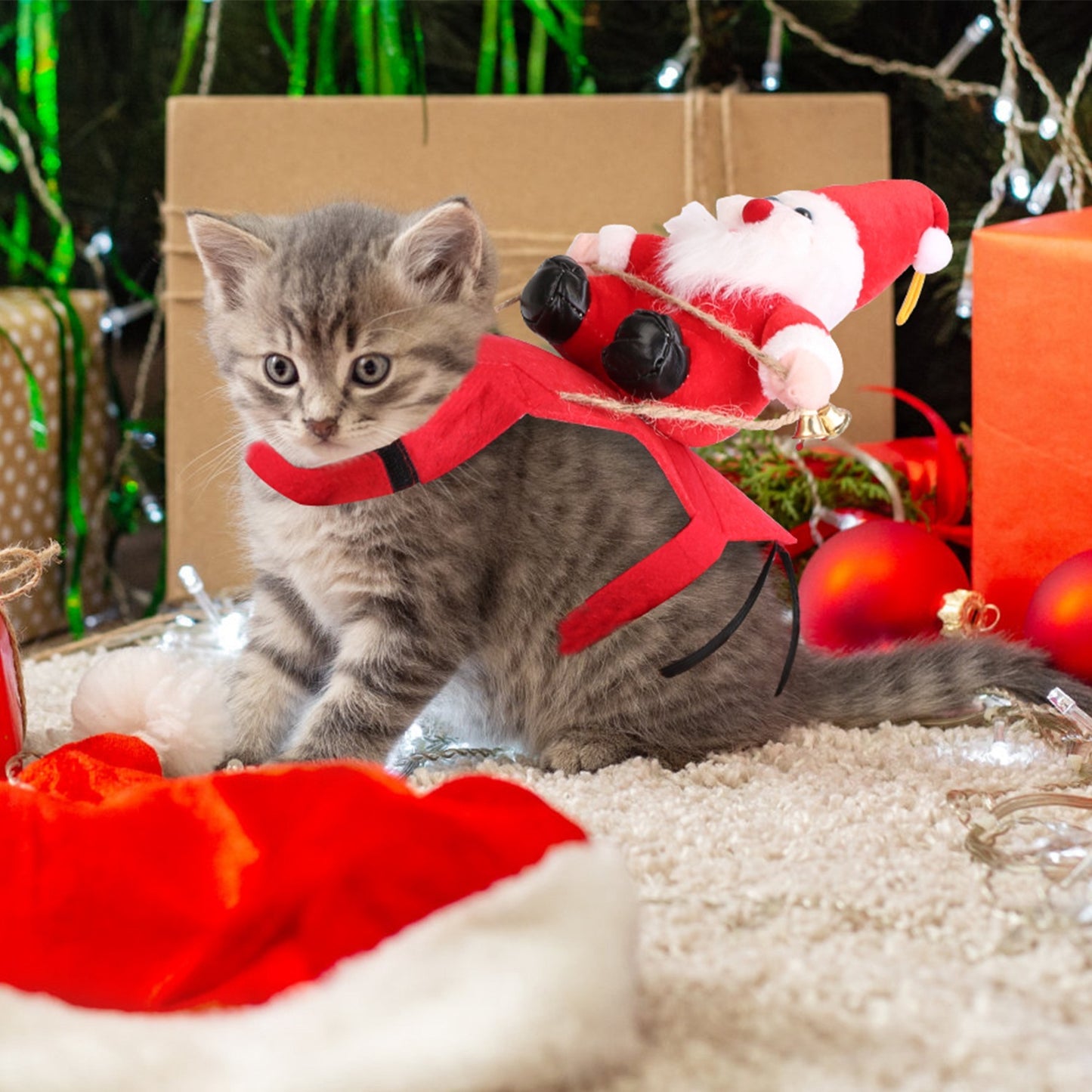 Christmas Costumes Red Winter Coat For Dog Riding Santa Claus