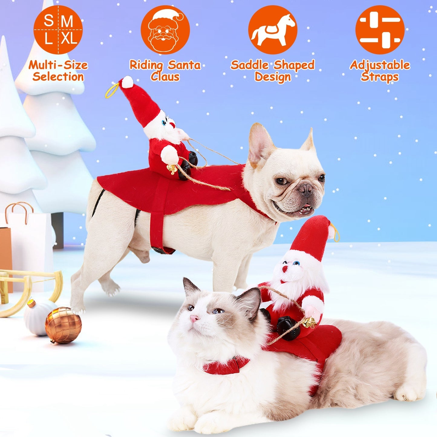 Christmas Costumes Red Winter Coat For Dog Riding Santa Claus