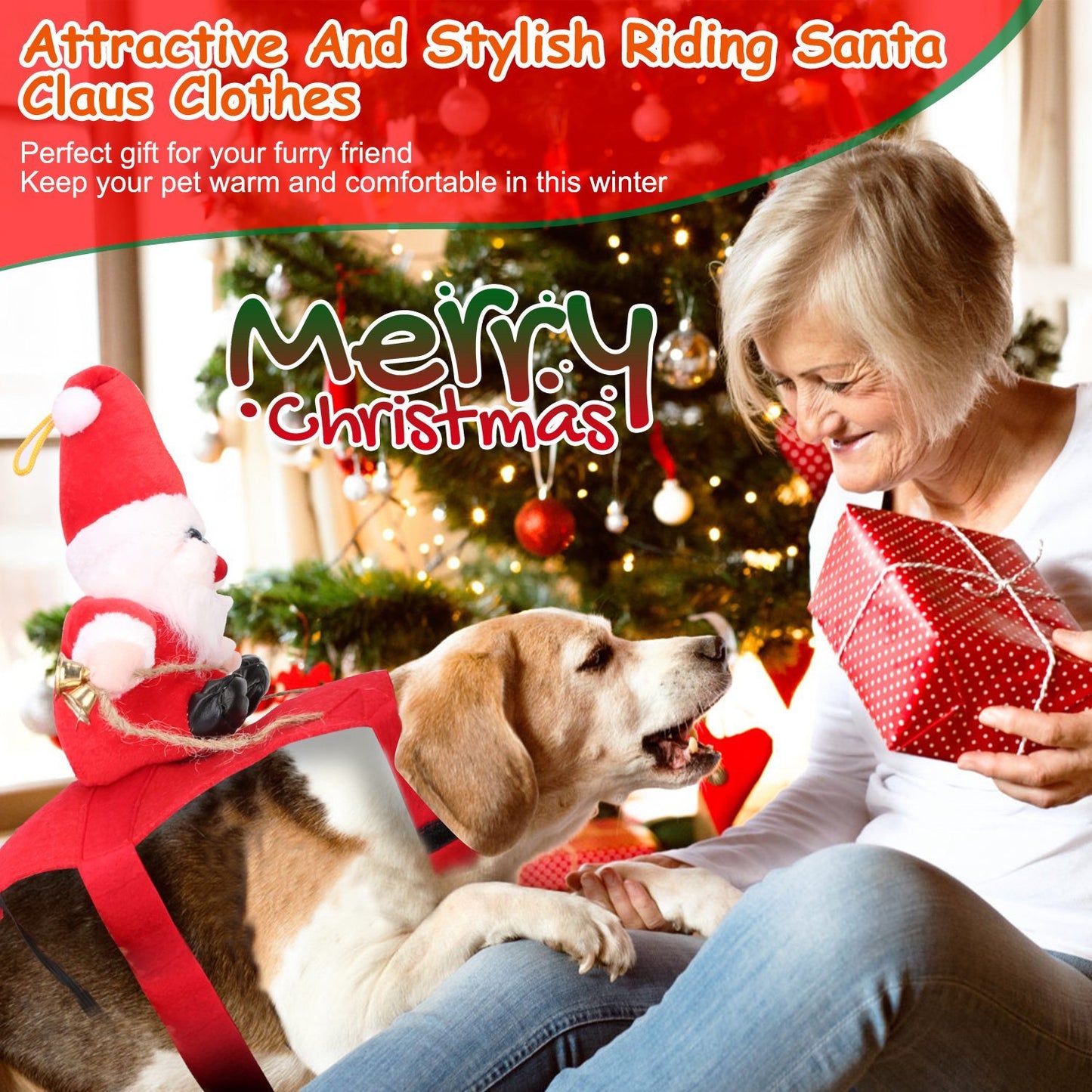 Christmas Costumes Red Winter Coat For Dog Riding Santa Claus