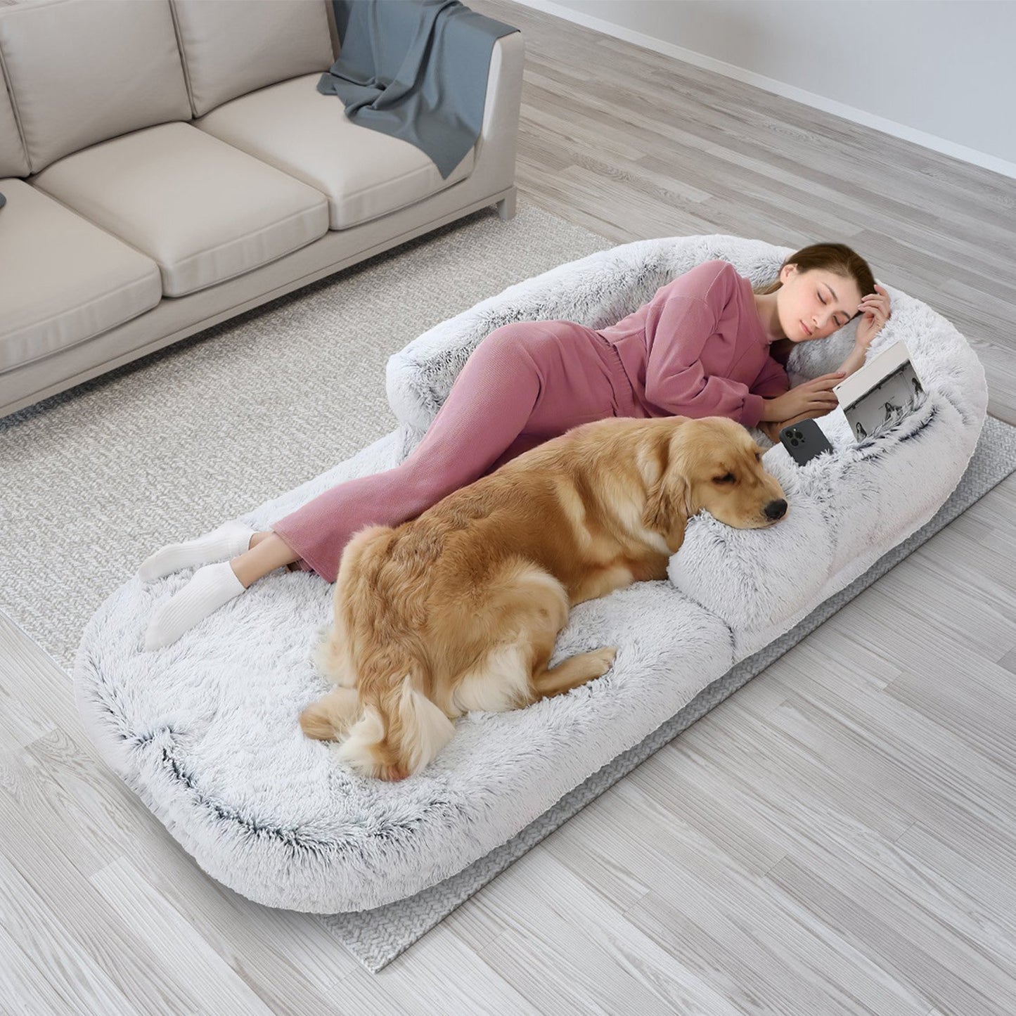 1Pc Large Foldable Human Size Dog Bed With Pillow