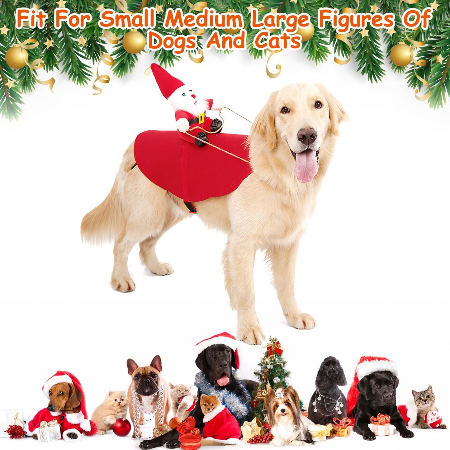 Christmas Costumes Red Winter Coat For Dog Riding Santa Claus