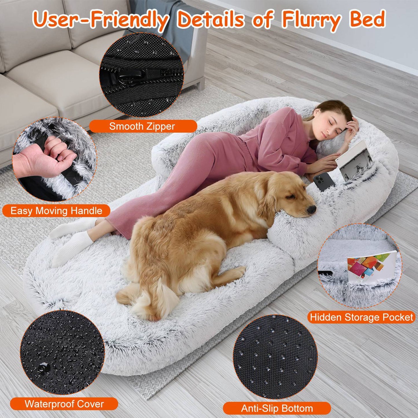1Pc Large Foldable Human Size Dog Bed With Pillow